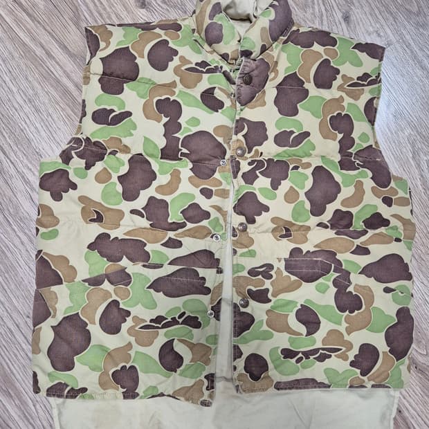 cabelas 헌팅브랜드 80's 빈티지 카모패턴 양면 패딩 조끼