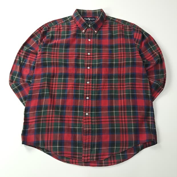 CK532 XL 폴로 90s 블레이크 타탄체크 레드그린 셔츠 남방