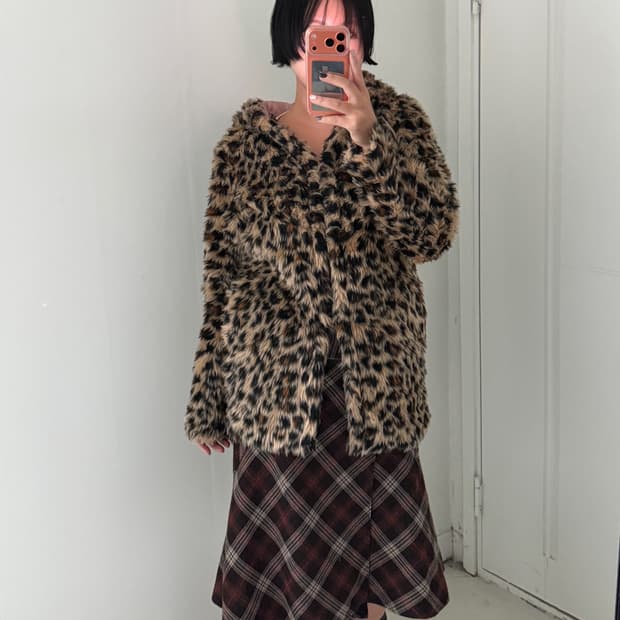 일본빈티지 레오파드 퍼 후드자켓