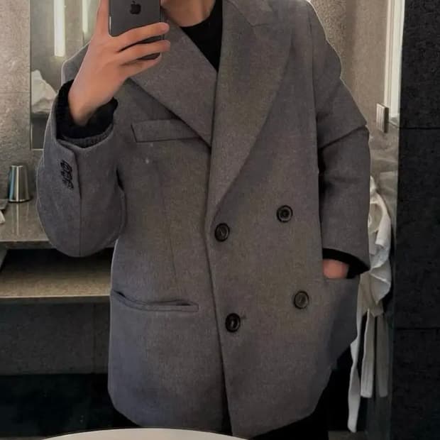 미우미우 miumiu 더블 브레스트 벨루어 자수 코트 44 그레이