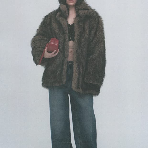 밀로 우먼 버클 롱 헤어 퍼 자켓 브라운