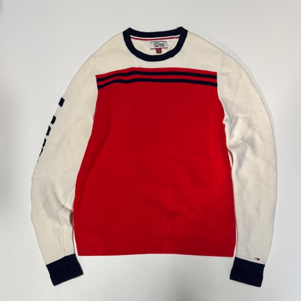 타미힐피거 데님 컬러 블록 코튼 니트