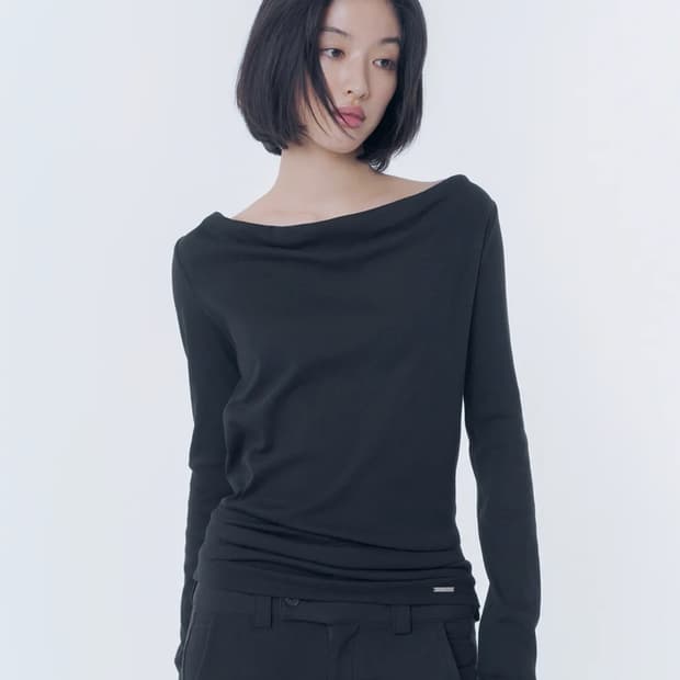 미세키서울 Cowl hoodie long sleeve BLACK