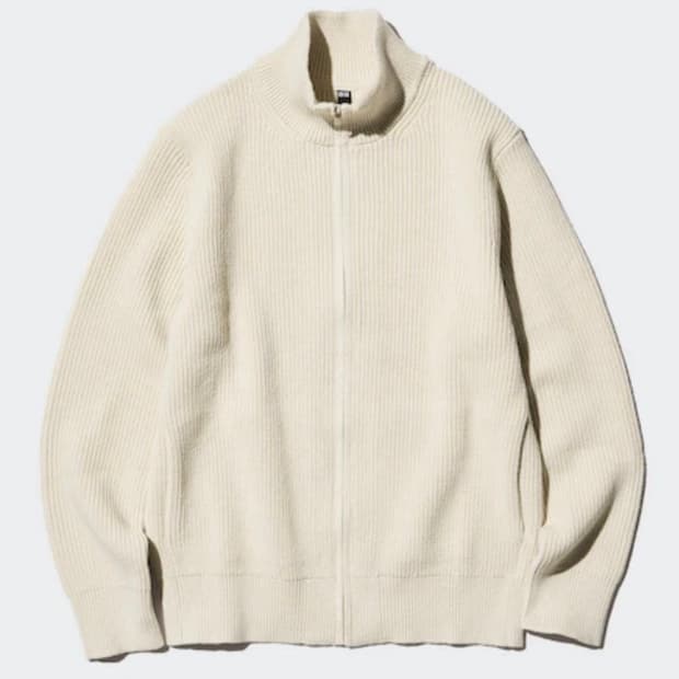 유니클로 미들게이지 풀집스웨터 베이지 니트 가디건 XL