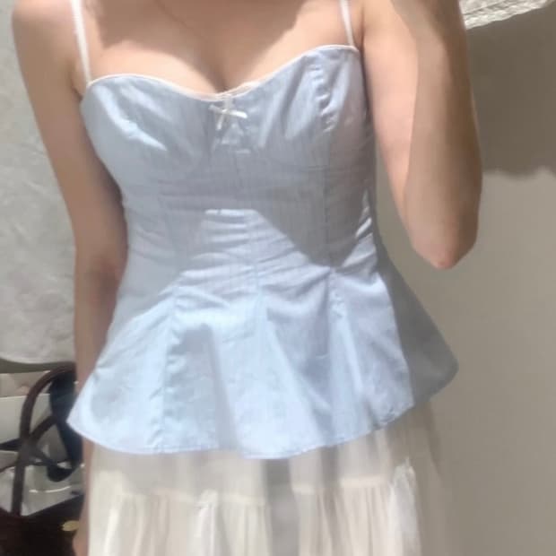 ZARA 자라 리본 매듭 페플럼 포플린 탑 소라, 자라 레이스 탑