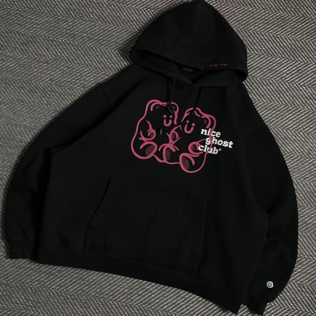 나이스고스트클럽 구미 베어&로고 박시핏 후드 집업 블랙y 4794