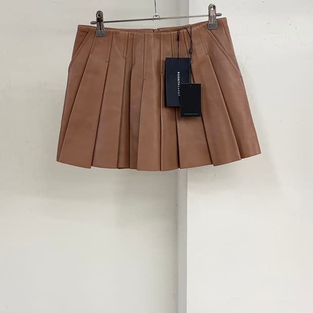 알렉산더왕 카멜 레더 플리츠 미니 스커트