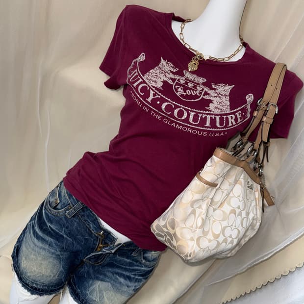 S Juicy Couture 00's 쥬시꾸뛰르 와인 반팔 티셔츠