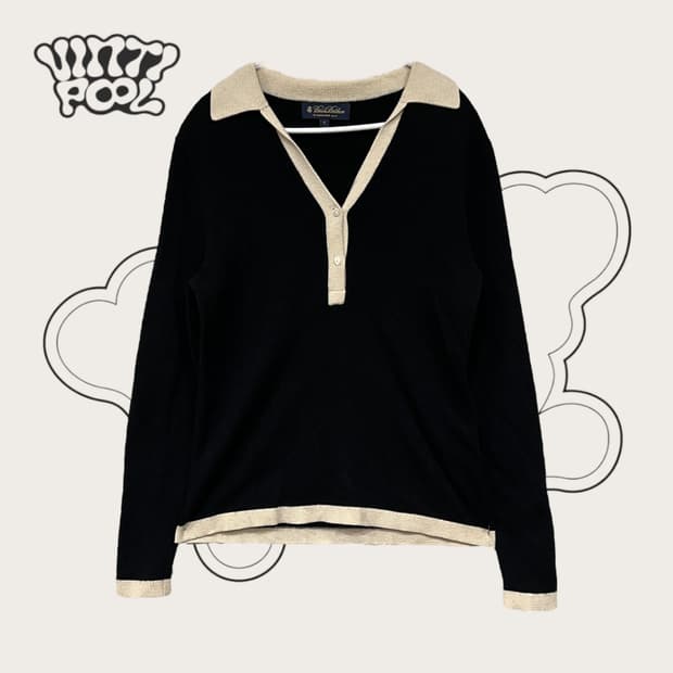 브룩스 브라더스 울캐시미어 오픈카라 니트 L (w) 블랙