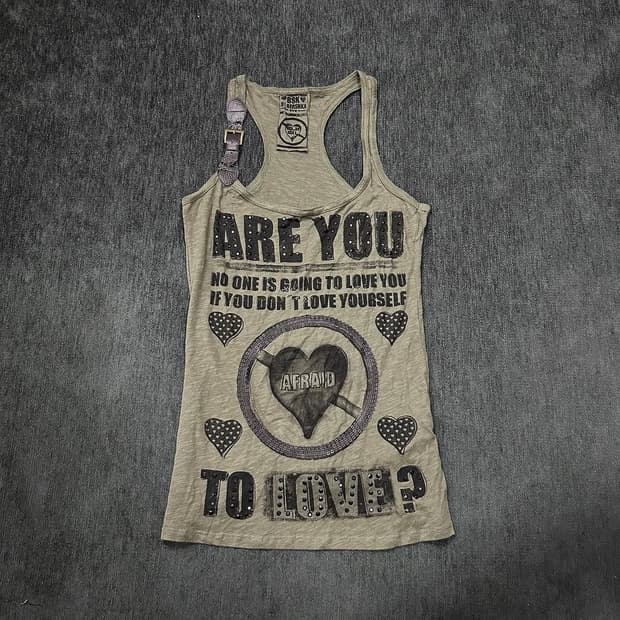Y2K khaki leather detail sleeveless