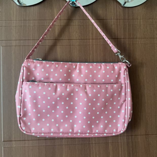 빈티지 모리걸 하구미 도트 무늬 핑크 파우치 핸드백 모리 가방