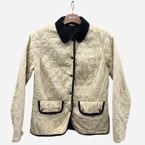 바버 코듀로이 카라 퀼팅자켓 기모안감 투포켓 금장단추 디테일 아이보리