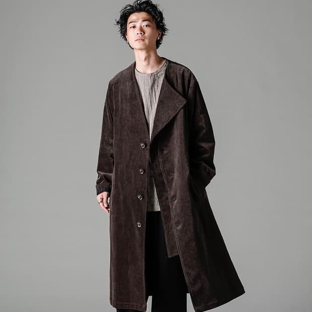 요지 야마모토 뿌르옴므 22aw 아방가르드 코듀로이 이중 코트