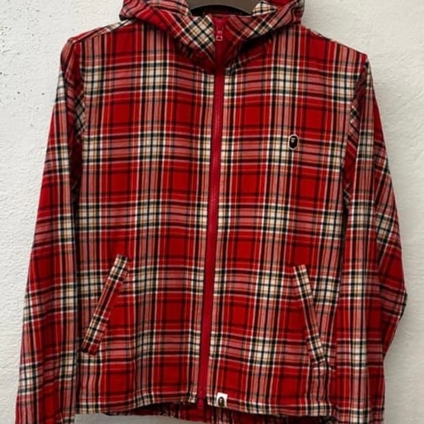 베이프 레드 플래드 자켓