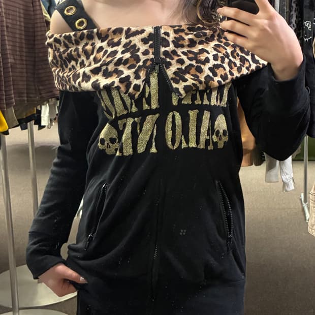 L)Japanese vintage 여성 y2k 레오파드 오프숄더