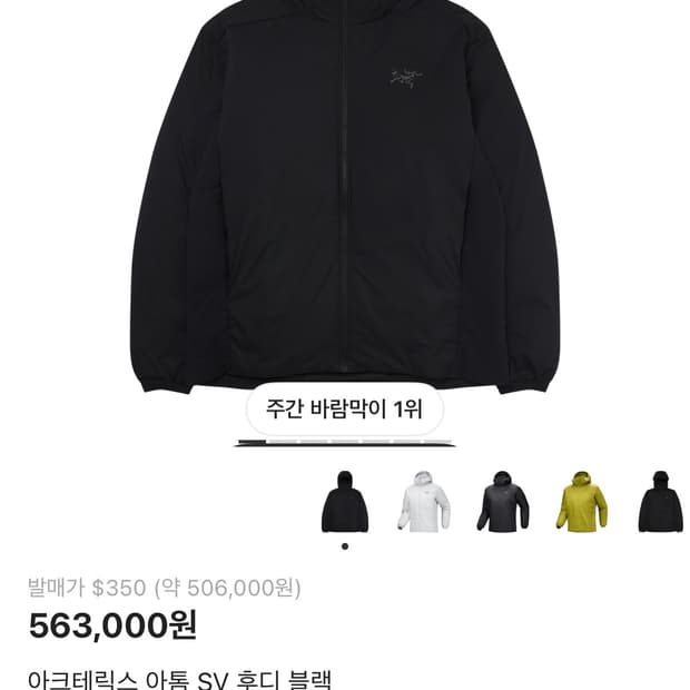 아크테릭스 아톰 sv 블랙 L