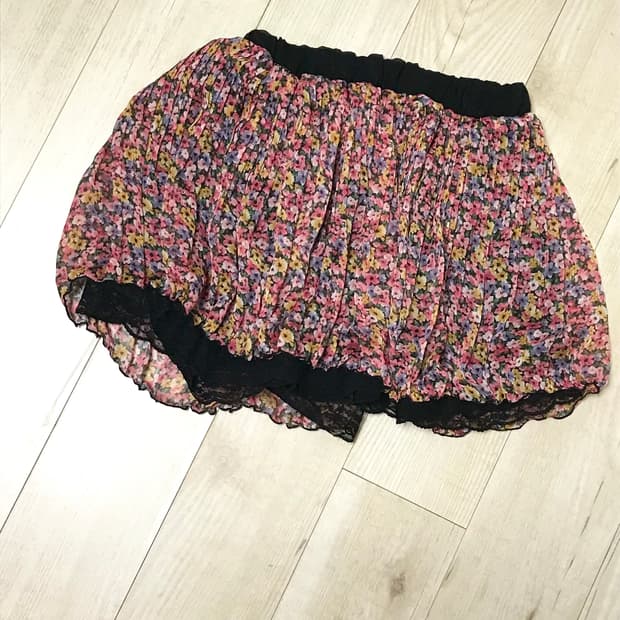 flower black lace pleats skirt