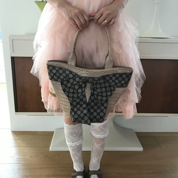 vintage ribbon tote leather bag
