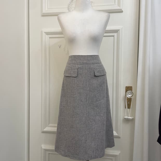 blue gray wool pocket point midi skirt
