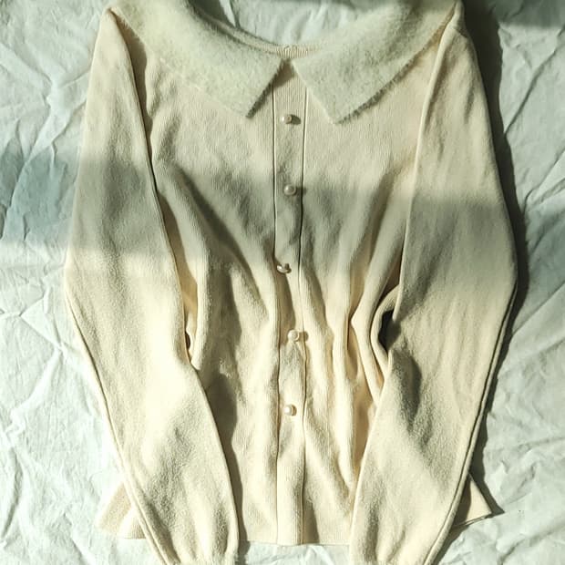 로맨틱 갸루 로걀 퍼 카라 빈티지 니트