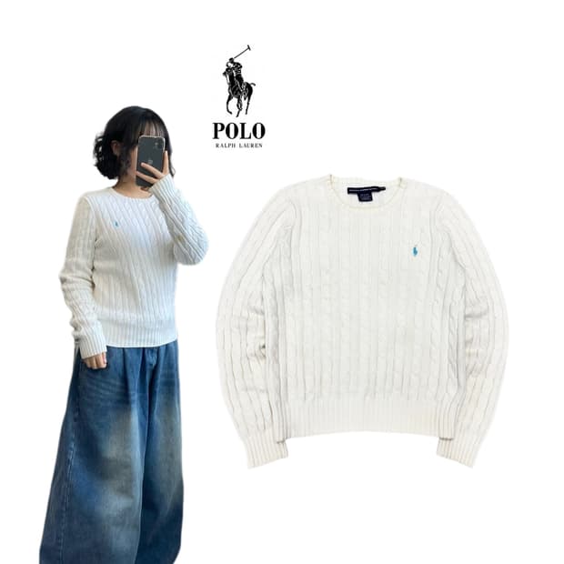 폴로 포니 꽈배기 니트