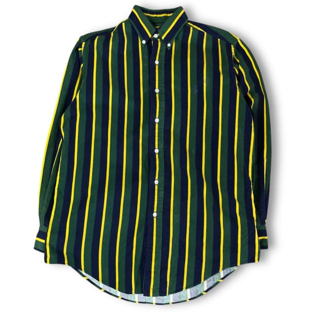 폴로 랄프로렌 그린 네이비 옐로우 스트라이프 긴팔 셔츠 90