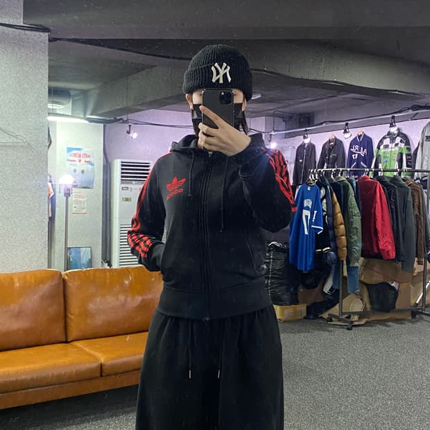 아디다스 00s 오리지널 블랙 배색 후드 트랙탑 져지 B3034 