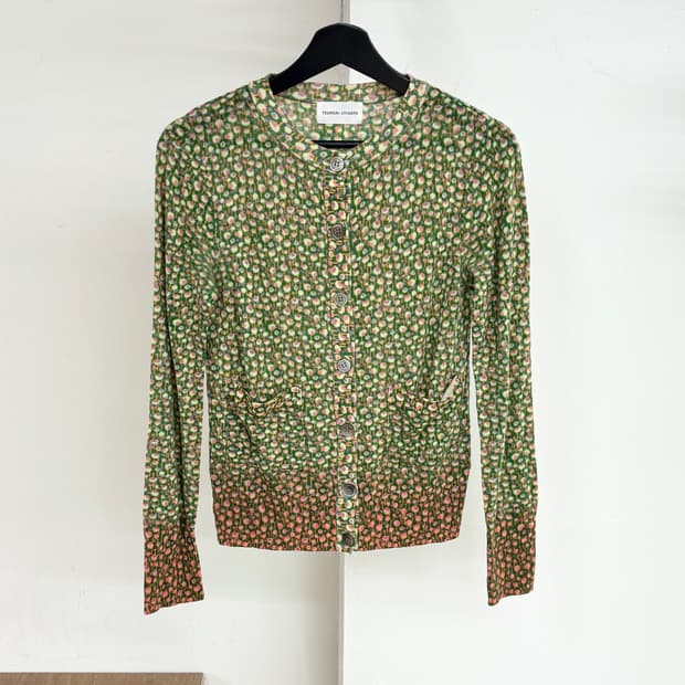 츠모리 치사토 그린 플로럴 울 가디건