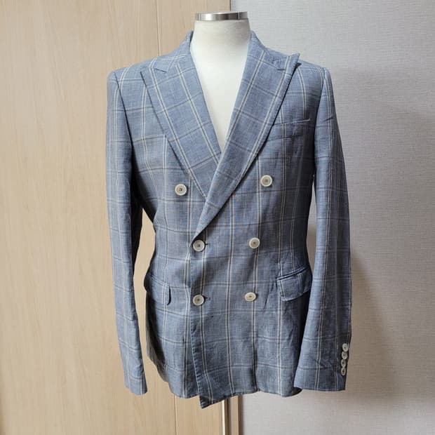 자라맨 ZARAMAN 린넨 체크 더블자켓 100 스카이블루