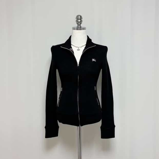 버버리 울 니트 집업 가디건 블랙