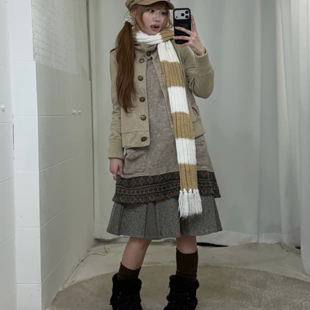 데일리 베이지 모리걸 하구미 니혼진 봄 코디세트