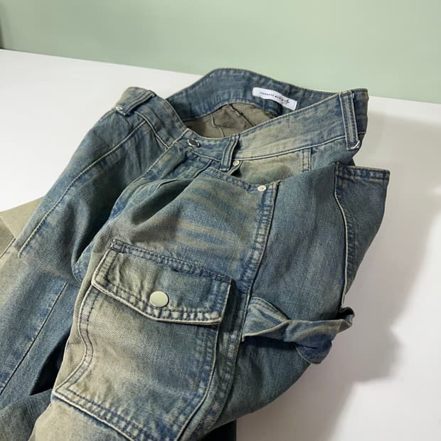 S 001 록히드마틴 세미와이드 일자핏 녹워시드 데님팬츠