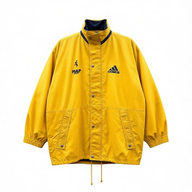 아디다스 윈드브레이커 스포티자수 배색 디테일 머스타드
