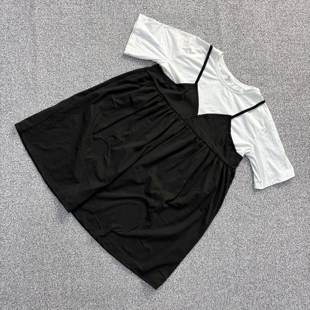 6 빈티지 여성 반팔 나시 레이어드 원피스 0714J2