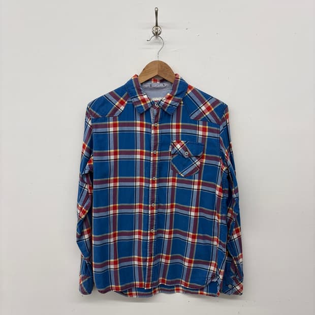리바이스 블루 체크 긴팔 셔츠 남성 M