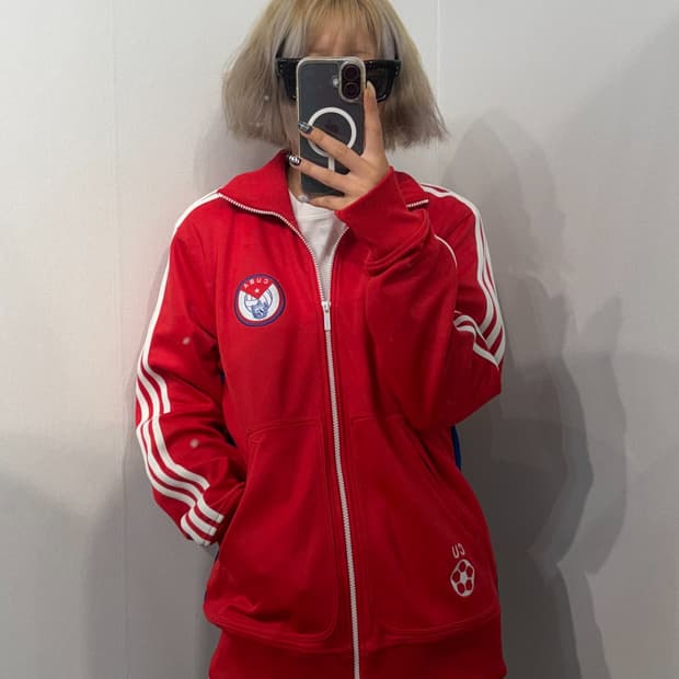 100 아디다스 희귀 쿠바 트랙탑 져지 집업 레드