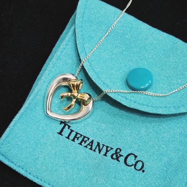 티파니앤코 골드실버 콤비 하트 리본 목걸이