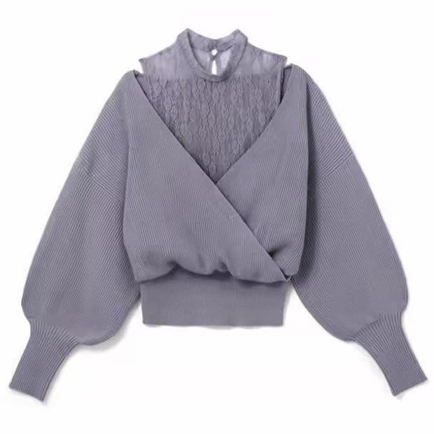 GRL 일본빈티지)양산형스나계st 레이스 레이어드 벌룬소매 니트블라우스