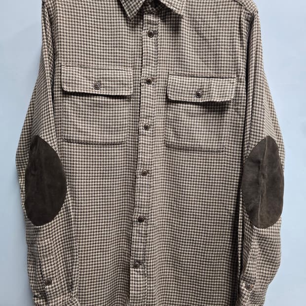 폴로 하운드 투스 스웨이드 패치 체크 울 셔츠 M