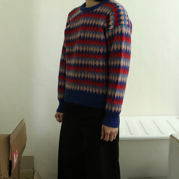 빈티지 울 아가일 노르딕 스웨터