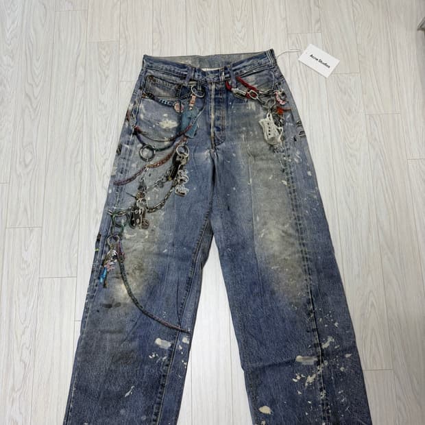 아크네 스튜디오 트롱프뢰유 키체인 데님팬츠 36