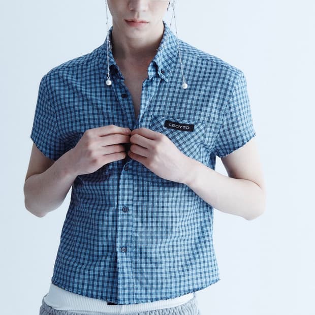 레씨토 블루 체크 빈티지 반팔 셔츠
