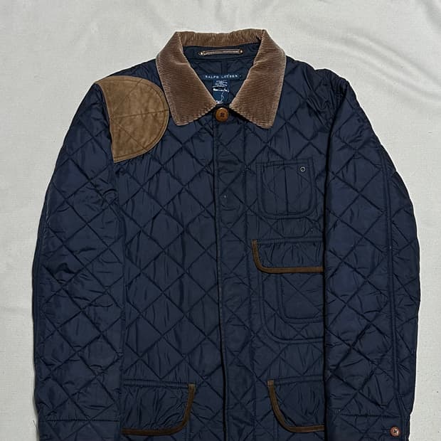 L 폴로랄프로렌 코듀로이 카라 네이비 롱 퀼팅 자켓
