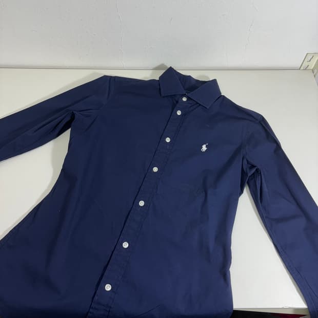 우먼M 폴로 랄프로렌 네이비 기본로고 와이드카라 셔츠 남방