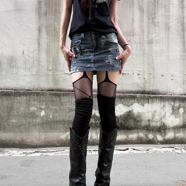 00's Washed zip-up detail denim skirt