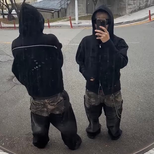 preoccupy 카모 하프 레이어드 데님 팬츠 (블랙)