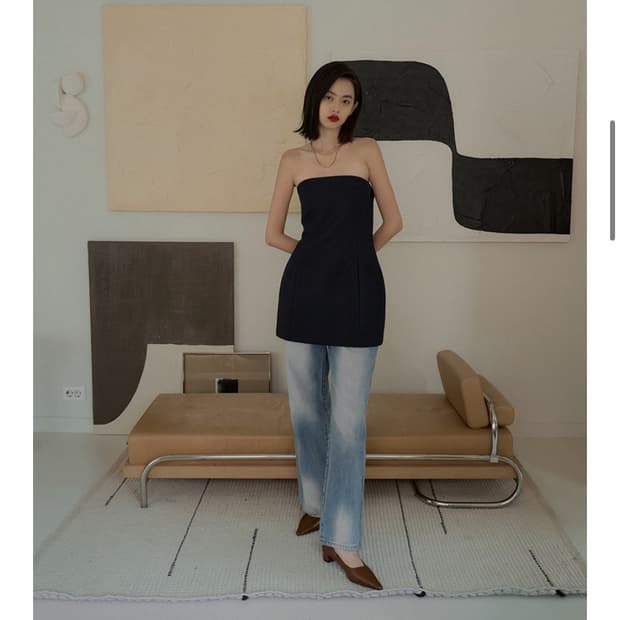 오버듀플레어 볼륨튜브드레스 네이비 S  새상품