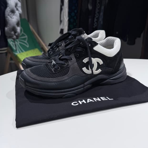 (A+/40) / 샤넬 스니커즈 메쉬 스웨이드 카프스킨&블랙 화이트