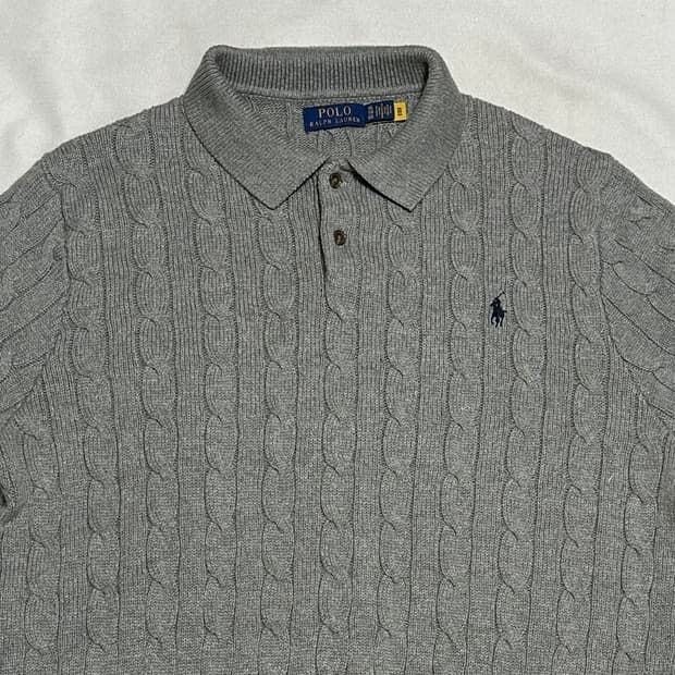 XL 폴로랄프로렌 그레이 케이블 반팔 니트