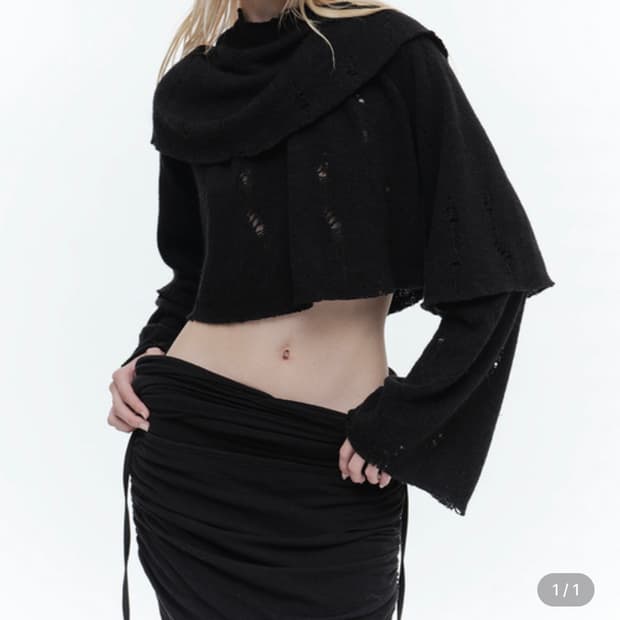 웻태그 더블 레이어드 데미지 크롭 니트